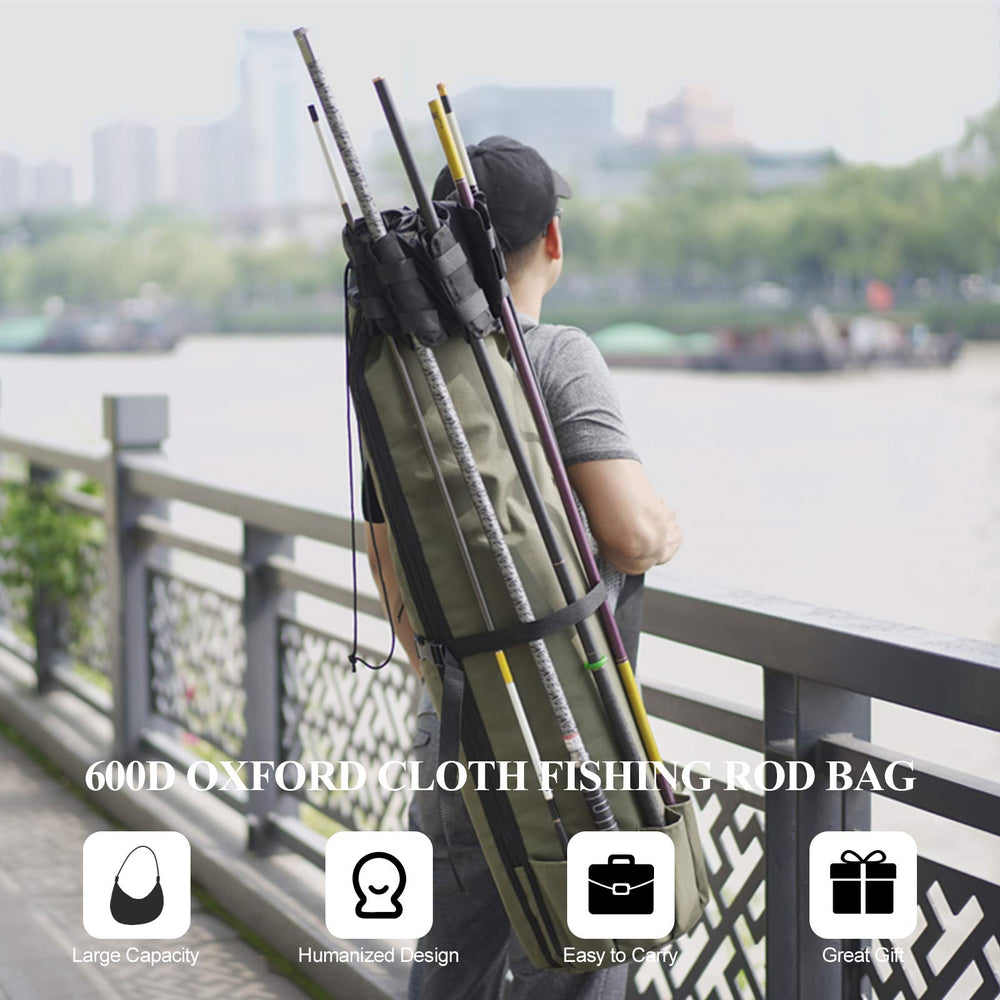 Fishing Rod Cases for Men, 48.5 x 13.5 Fishing Bag, Holds 5 Poles&Tackle, Fodable Fishing Rod & Reel Organizer