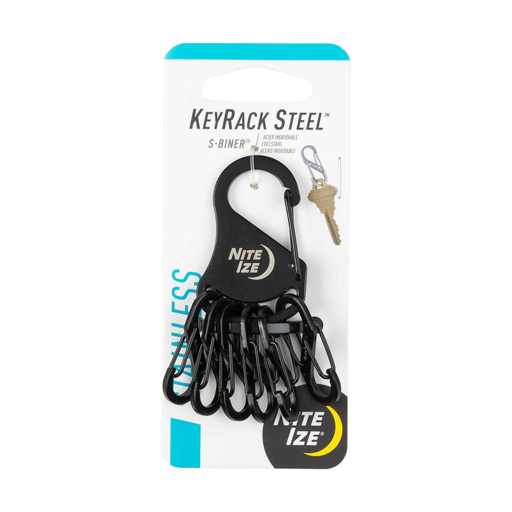 KeyRack Steel S-Biner - Key Carabiner Organizer with 6 S-Biners - Keychain Accessories to Hold Keys Securely and Separately - Black