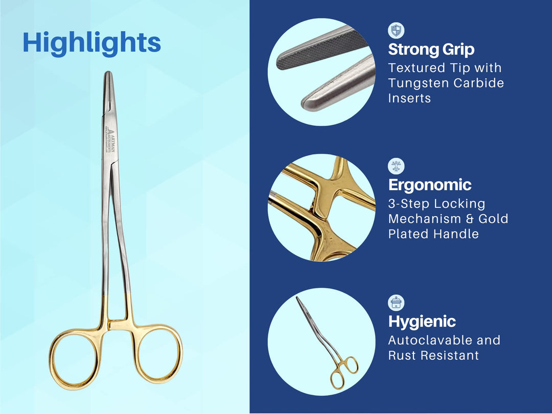 Bozeman Needle Holder Surgical Needle Driver 6 Suture Tying Forceps Angled with Tungsten Carbide Inserts ARTMAN Brand