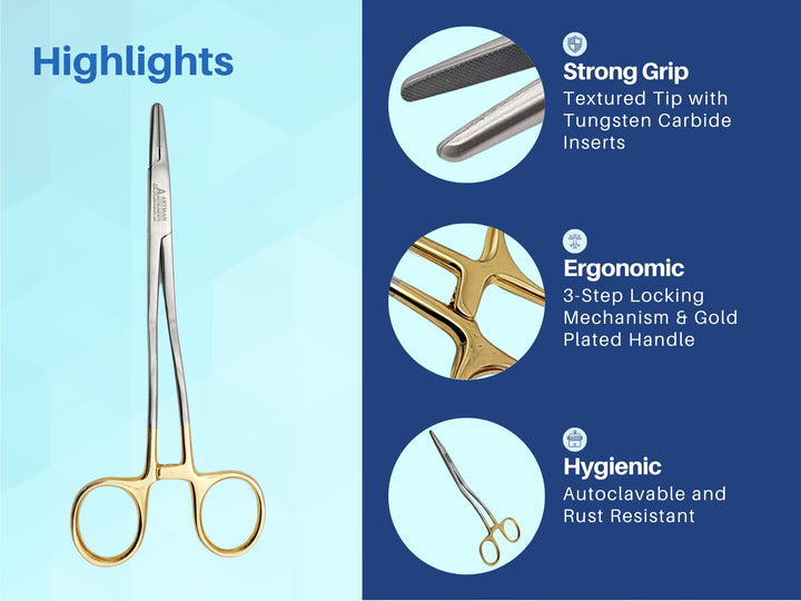 Bozeman Needle Holder Surgical Needle Driver 6 Suture Tying Forceps Angled with Tungsten Carbide Inserts ARTMAN Brand