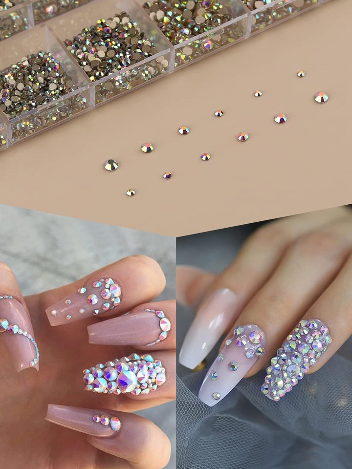 3120Pcs AB Nail Art Rhinestone Kit Shiny Nail Stones Gems Flatback Nail Crystal Beads Jewel for Nail DIY Craft with Tweezers and Rhinestone Picker Dotting Pen