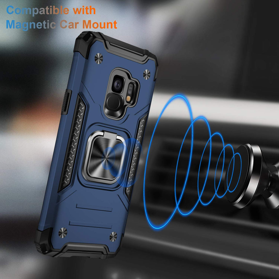 for Galaxy S9 Case,Dual Layer Soft Flexible TPU and Hard PC Anti-Slip Full-Body Rugged Protective Phone Case with Magnetic Kickstand for Samsung Galaxy S9 Blue