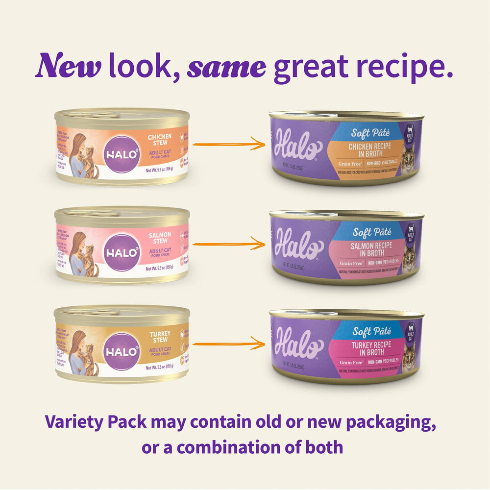 Wet Cat Food Variety Pack, Grain Free Three Canned Wet Cat Pate, Chicken Stew, Salmon Stew & Turkey Stew, 5.5 Oz Can (Pack of 12)