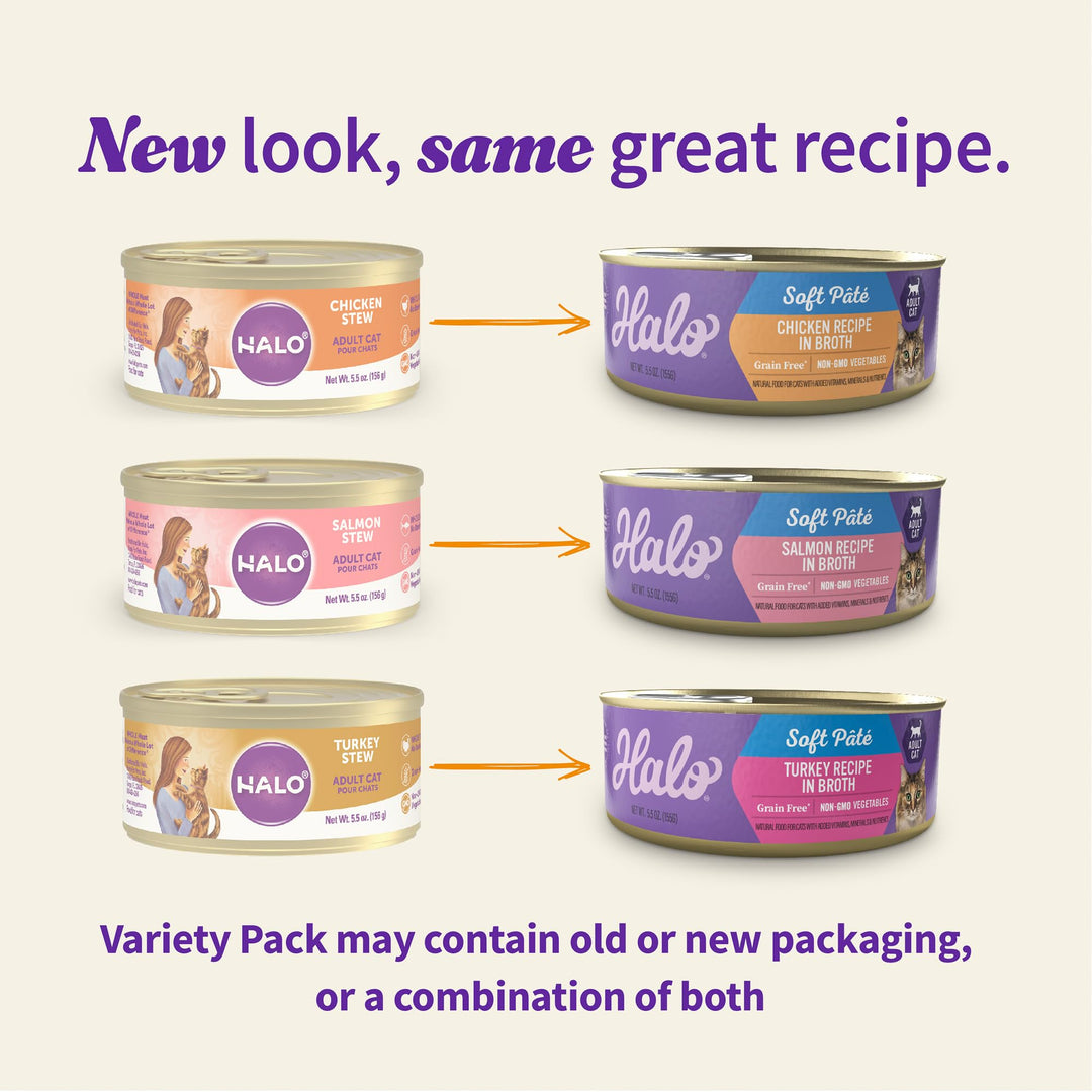 Wet Cat Food Variety Pack, Grain Free Three Canned Wet Cat Pate, Chicken Stew, Salmon Stew & Turkey Stew, 5.5 Oz Can (Pack of 12)