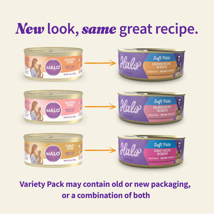 Wet Cat Food Variety Pack, Grain Free Three Canned Wet Cat Pate, Chicken Stew, Salmon Stew & Turkey Stew, 5.5 Oz Can (Pack of 12)