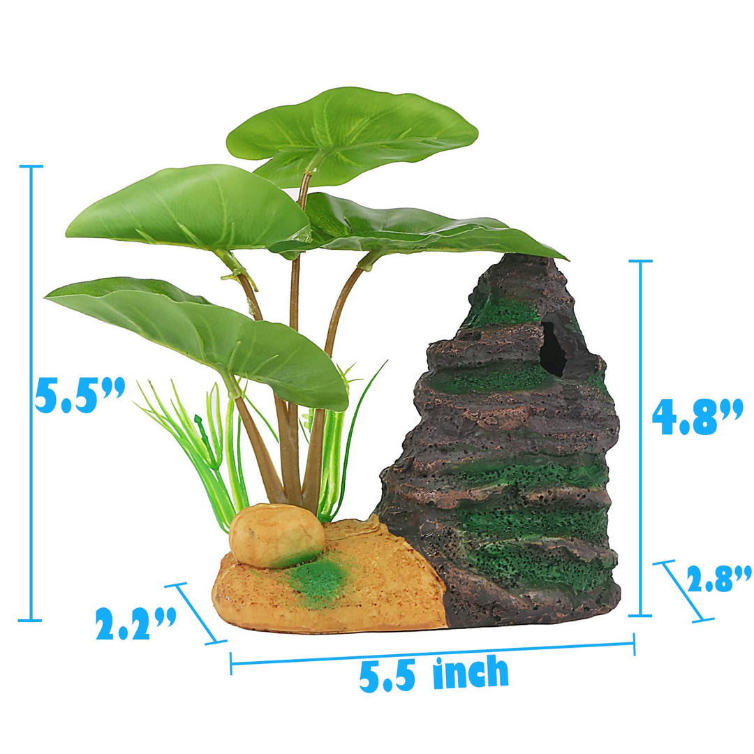 Betta Fish Leaf Pad Hammock Aquarium Decoration Cichlid Fish Tank Resin Rock Mountain Cave Ornaments Fish Bowl Decorations for Sleeping Resting Hiding Playing Breeding