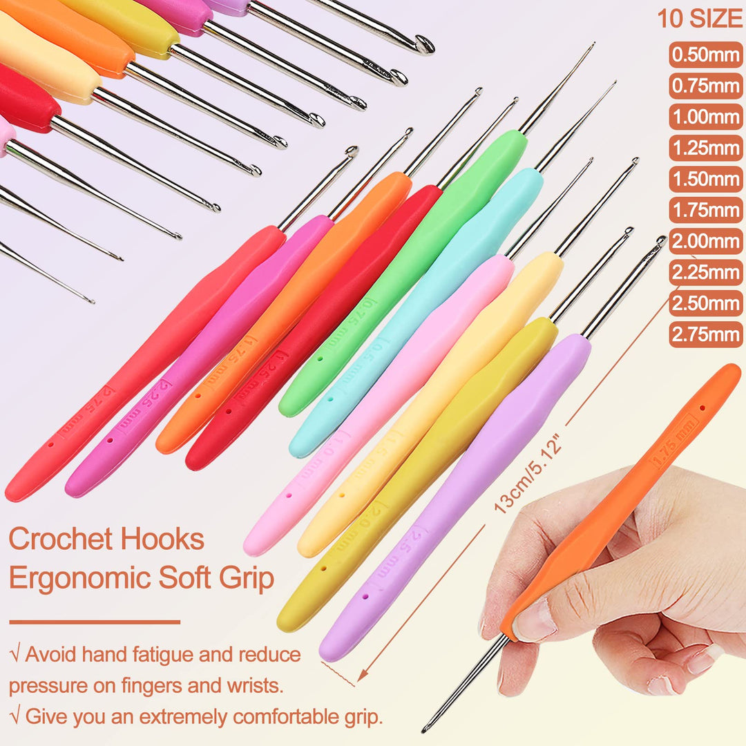 Crochet Kit Beginners Lace Crochet Hook Set with 20 Color Crochet Thread, 71PCS Crochet Set with Tiny Crochet Hooks Ergonomic Soft Grip, Travel Crochet Hook Case Full Knitting Crochet Supplies