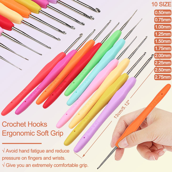 Crochet Kit Beginners Lace Crochet Hook Set with 20 Color Crochet Thread, 71PCS Crochet Set with Tiny Crochet Hooks Ergonomic Soft Grip, Travel Crochet Hook Case Full Knitting Crochet Supplies