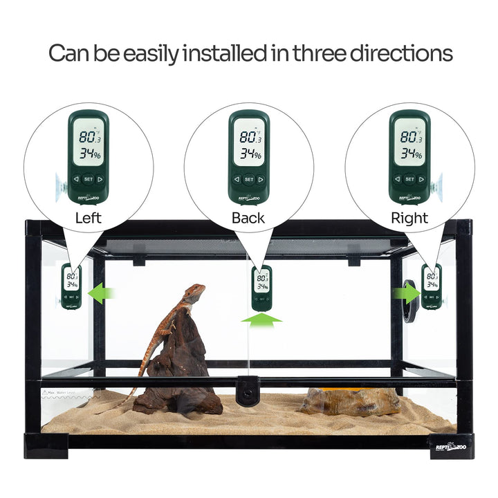 Digital Thermometer Hygrometer, High Presicion Sensitive Thermometer and Humidity Gauge for Reptile Terraium Aquarium with High and Low Alarm Function, Large Screen & 3-Sides Mounting
