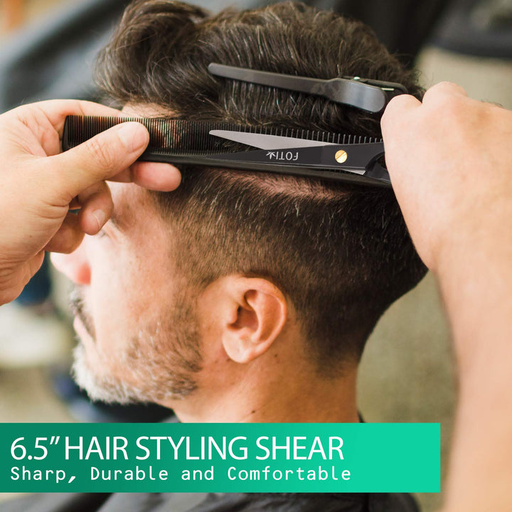 Fotix Hair Cutting Scissors Professional | 6.5 Stainless Steel Barber Haircut Shears | Hairdressing Sharp Trimming Scissors for Men & Women with with Beautiful Leather Pouch