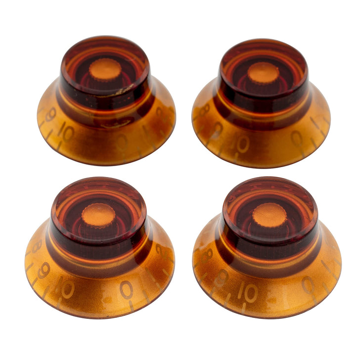 Pro Inch USA LP Guitar Top Hat Knobs Fine 24-Spline Bell Knobs for USA Les Paul CTS Pots Electric Guitar, Amber (Set of 4)