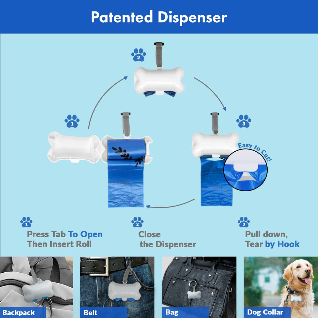 1000 Dog Poop Waste Bags with Dispenser and Leash Tie, 9 x 13, Blue, 1000 Count