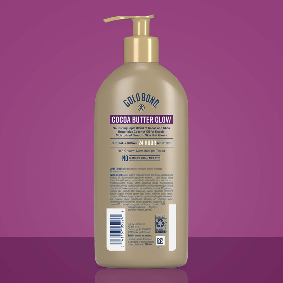 Cocoa Butter Glow Daily Hydrating Lotion with Shea Butter, Cocoa Butter & Coconut Oil, Exfoliating Moisturizer for Dry Skin, 14 oz.