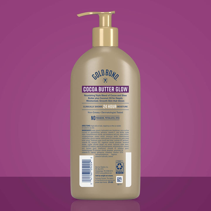 Cocoa Butter Glow Daily Hydrating Lotion with Shea Butter, Cocoa Butter & Coconut Oil, Exfoliating Moisturizer for Dry Skin, 14 oz.