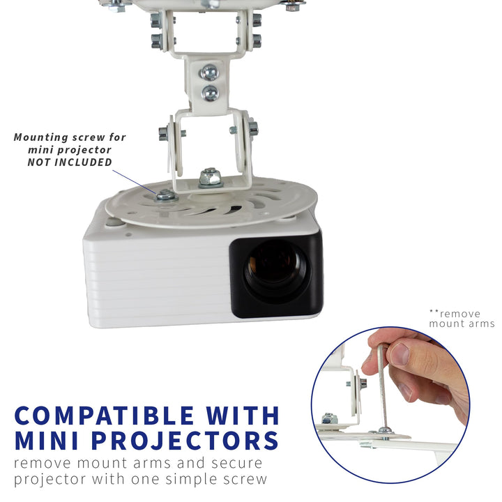 Universal Adjustable Ceiling Projector Mount for Regular and Mini Projectors with Extending Arms, White, MOUNT-VP01W