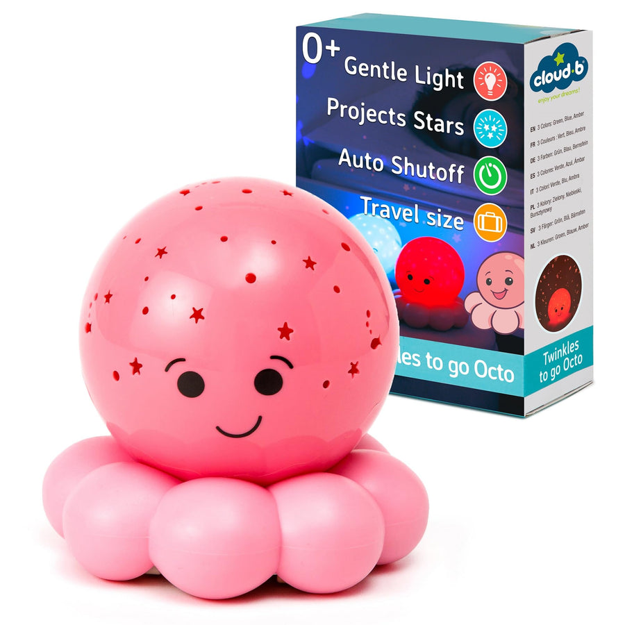Travel Comforting Nightlight Projector | Gentle Brightness | 3 Colors with Color Rotation Option | Auto-Shutoff | Octo Baby Pink