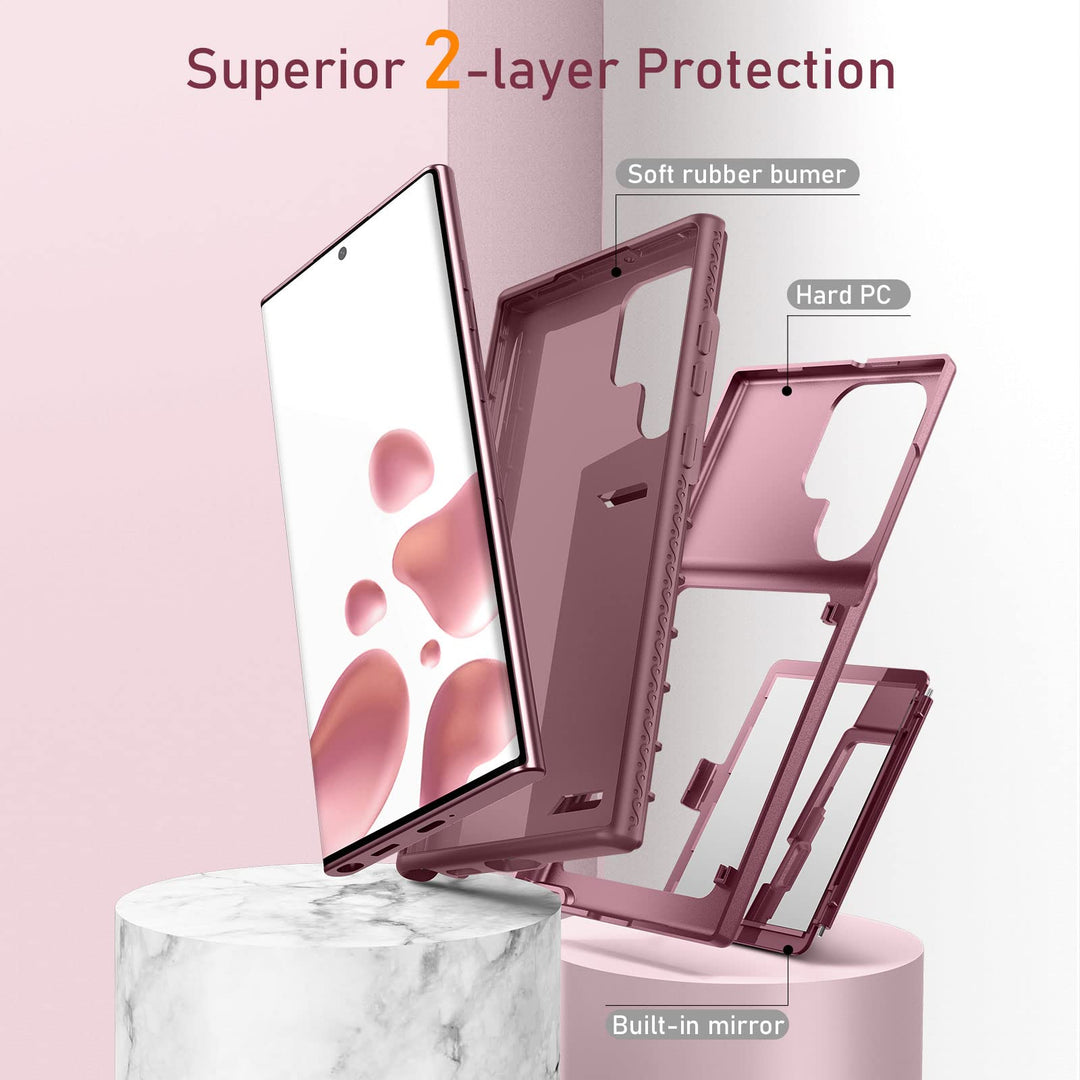 for Samsung Galaxy S22 Ultra Wallet Case with Credit Card Holder & Hidden Mirror, All-Round Protection Shockproof Phone Cover Designed for Samsung Galaxy S22 Ultra, 6.8 Inch Burgundy