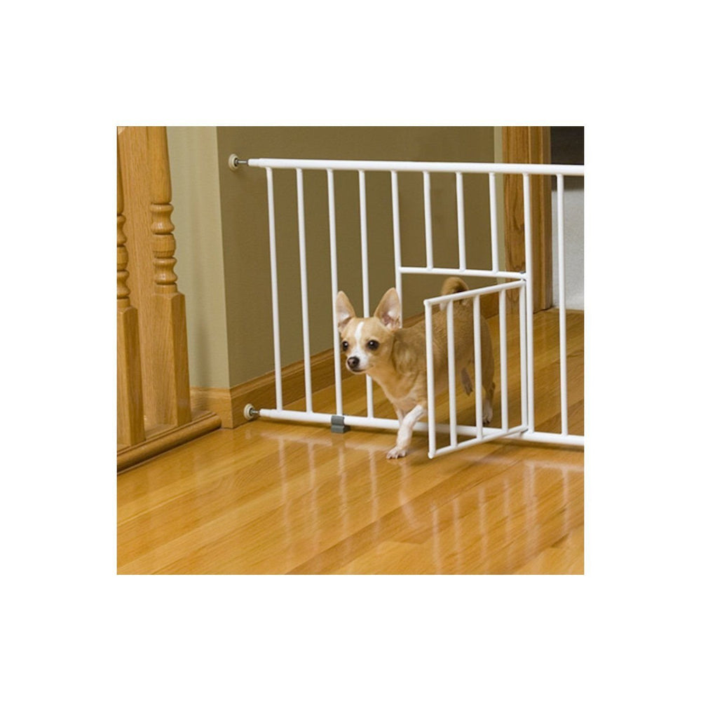 MINI Expandable Extra Wide Pet Gate with Small Pet Door (916006), White, 18-31 inches