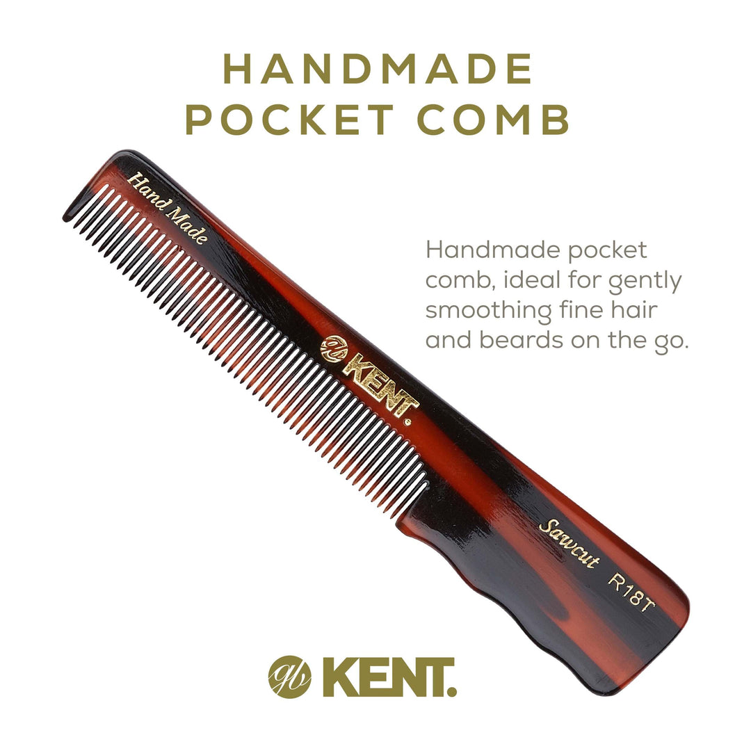 Kent Authentic Handmade Pocket Comb with Thumb Grip, Dark Brown, 136mm