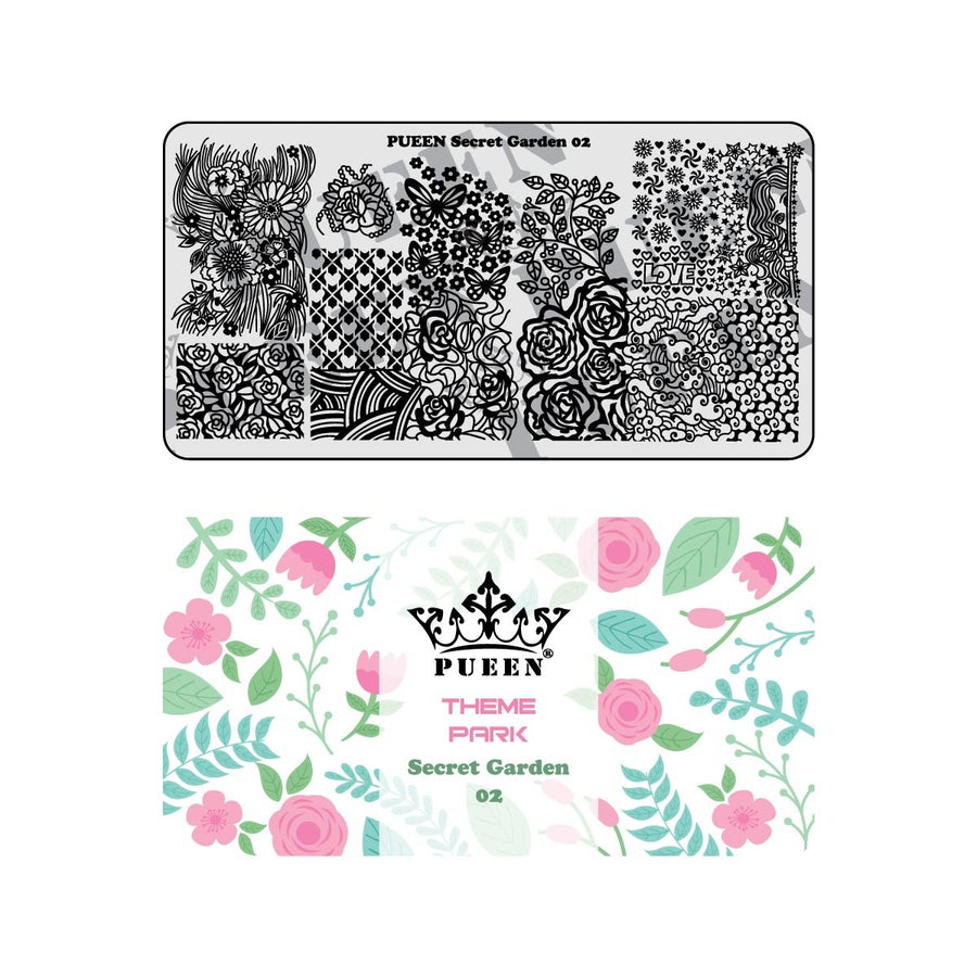 Nail Art Stamping Plate - Secret Garden 02 - Theme Park Collection 125x65mm Unique Nailart Polish Stamping Manicure Image Plates Accessories Kit - BH000858