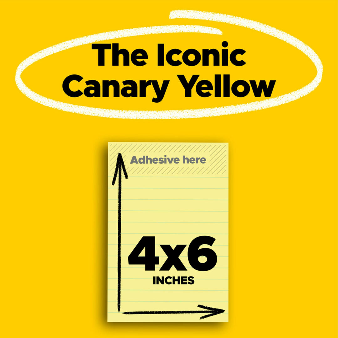 Super Sticky Notes, 4x6 inches, 5 Pads, 2x the Sticking Power, Canary Yellow, Recyclable