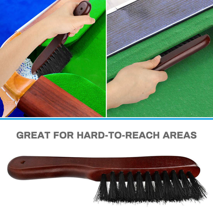 Wooden Billiards Pool Table and Rail Brush Set with Cue Shaft Burnisher, Pool Table Accessories Brush Kit for Pool Snooker Table Cleaning and Maintenance