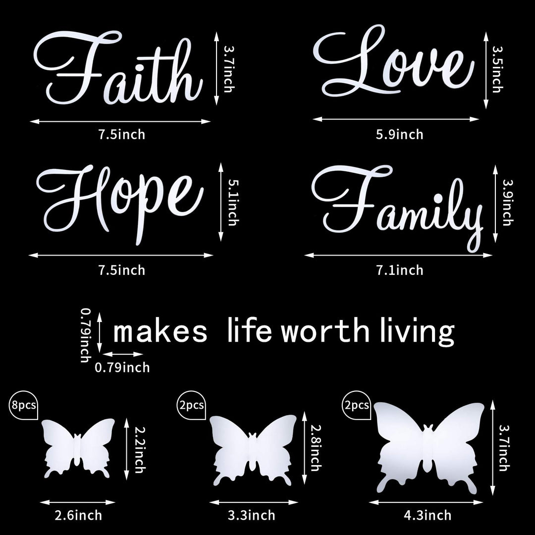 3D Acrylic Mirror Wall Decor Stickers Removable Butterfly Mirror Wall Stickers DIY Faith Makes All Things Possible for Home Office School Teen Dorm Room Mirror Wall Decoration (Silver)