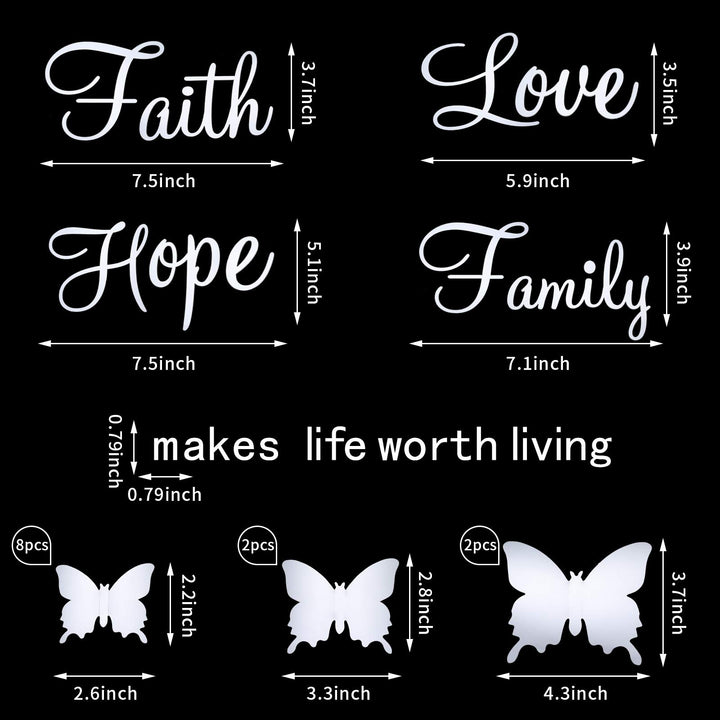 3D Acrylic Mirror Wall Decor Stickers Removable Butterfly Mirror Wall Stickers DIY Faith Makes All Things Possible for Home Office School Teen Dorm Room Mirror Wall Decoration (Silver)