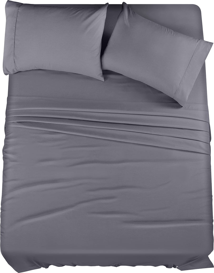 Queen Sheet Set – 4 Piece Bed Sheets for Queen Size Bed, Soft and Breathable Microfiber, Includes 1 Fitted Sheet, 1 Flat Sheet and 2 Pillowcases (Grey)