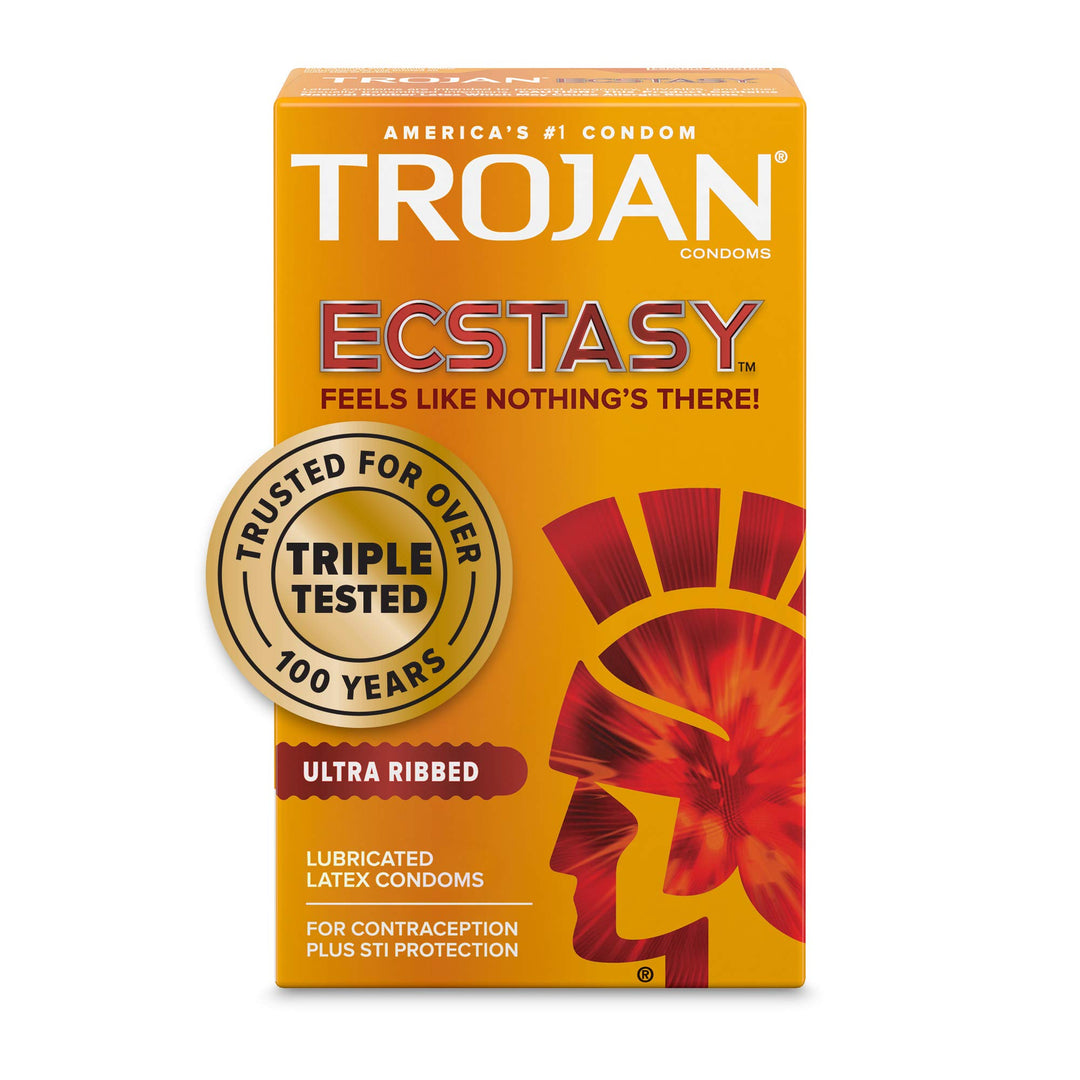 Trojan Condom Stimulations Ultra Ribbed Ecstasy Ultrasmooth Lubricated 10 Pc