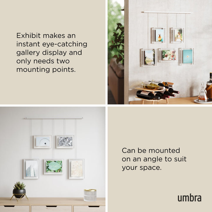 Exhibit Picture Frame Gallery Set, Adjustable Wall Collage Displays Five Photos (Two 4x6 and Three 5x7), Set of 5, White
