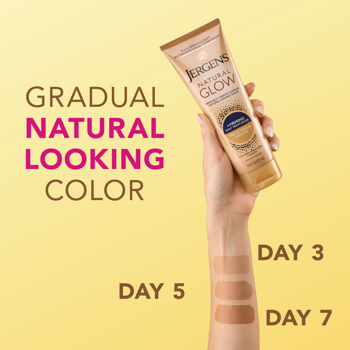 Natural Glow +Firming Self Tanner Body Lotion, Fair to Medium Skin Tone, Sunless Tanning Moisturizer with Collagen and Elastin. Helps to Visibly Reduce Cellulite, 7.5 Fl Oz