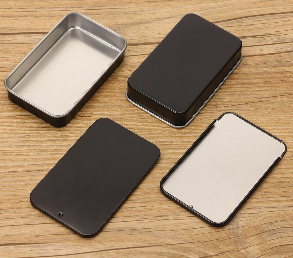 4Pcs 3.15x1.97x0.59Mini Metal Slide Top Tin Containers, Sliding Cover Push-Pull Tin Box,Portable Slide Cover Storage Box for Wedding Jewelry Lip Balm Container Cosmetic Organizer(Black)