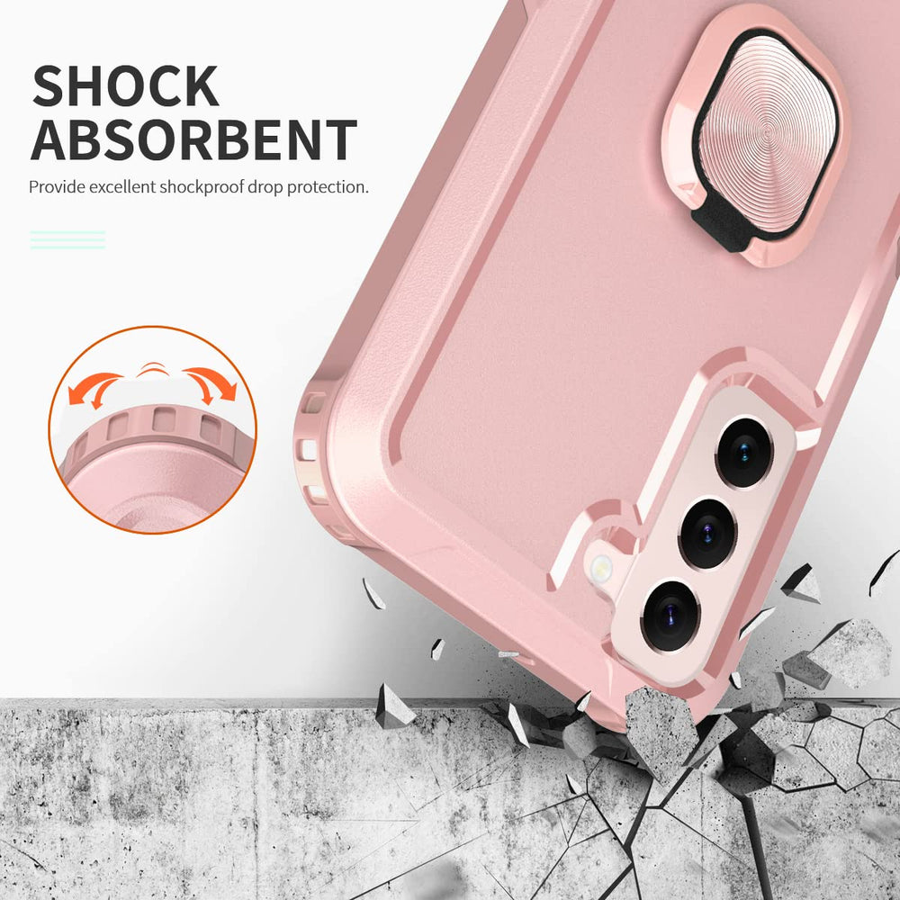 for Samsung Galaxy S22 Plus Case Heavy Duty Full Body Shockproof Kickstand with 360°Ring Holder Support Car Mount Hybrid Bumper Silicone Hard Back Cover for Samsung S22 Plus 6.7 Rose Gold