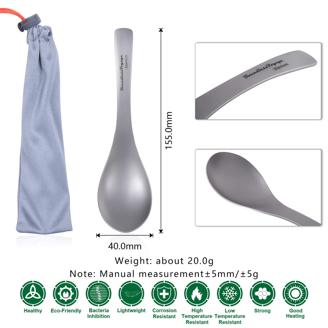 Titanium Spoon with Big Bowl Ultralight Durable for Outdoor Camping Picnic BBQ Eating Soup Spoon Flatware Utensils Ti1067T