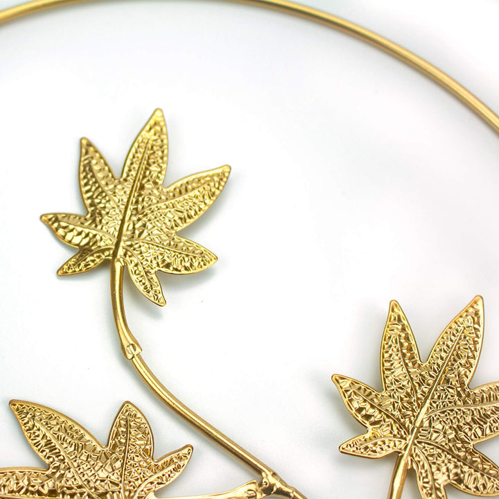 9.5 Inch Iron Wall Sculptures,Gold Metal Ginkgo, Maple, Monstera Leaf Wall Decor Round Wall Ornaments,Easy Installation Great for Bedroom Hanging Parts Hotel Wall Decoration (Gold, 3)