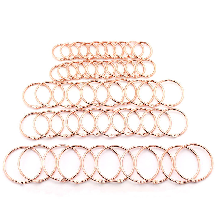 50pcs 1 1.5 2 Rose Gold Book Ring Assorted Kit Metal Loose Leaf Book Binder Hinged Buckle Rings Scrapbook Sketchbook Craft Photo Album DIY Binding Ring 25/38/51mm