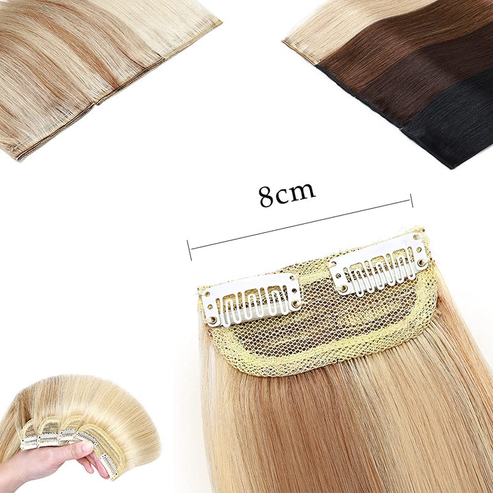 Clip in Remy Hair Piece Human Hair Invisible Hairpin Hairpiece for Women with Thinning Hair Bald Patch 12 inch Hair Cushion Straight Remy Hair for Adding Volume 1 piece Lightweight Dark Black #1