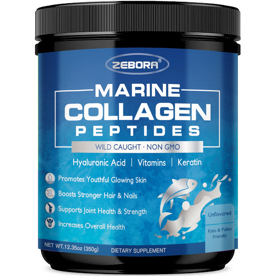 Marine Collagen Peptides Powder with Hyaluronic Acid, Keratin - Wild Caught Hydrolyzed Fish Collagen with Multivitamins - Support Skin Hair Nail Joints, Keto Friendly, 35 Servings