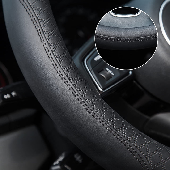 Leather Steering Wheel Cover Universal 15 inch Auto Car Steering Wheel Covers for Men Women with Anti-Slip Embossing Soft and Comfortable
