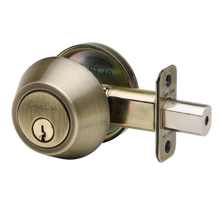 DB2410AB Single Cylinder Deadbolt, Antique Brass, Key Lock