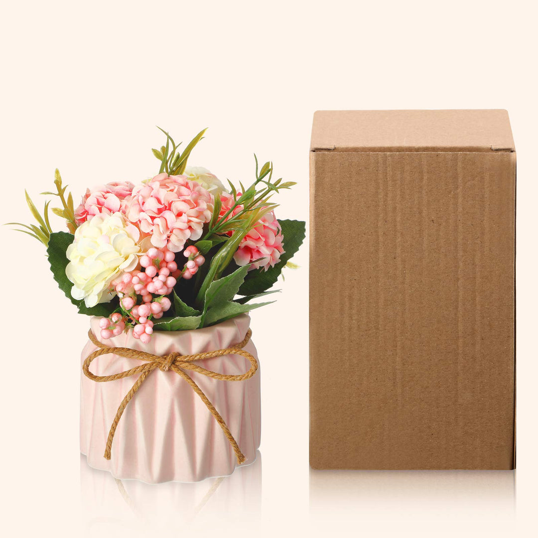 3 Pieces Artificial Hydrangea Bouquet with Small Ceramic Vase Fake Silk Floral Balls Flowers Decor Pretty Flower Arrangement for Table Home Party Office Wedding Spring Decoration (Vivid Style)