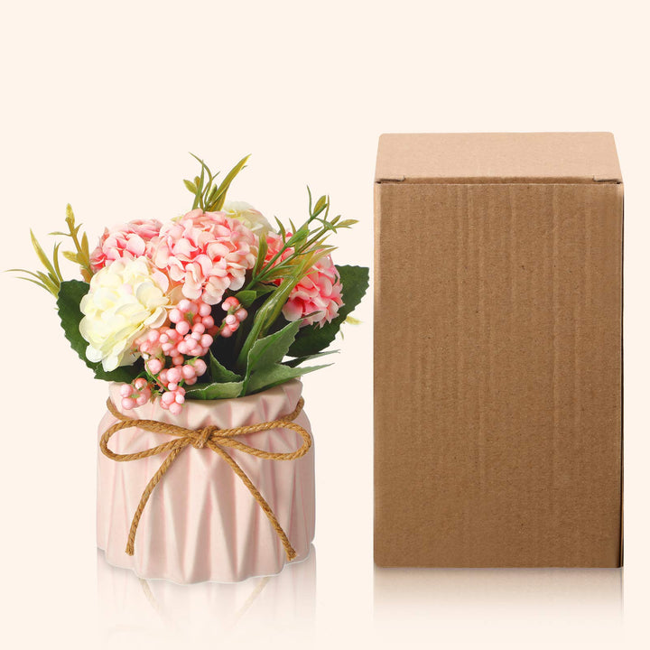 3 Pieces Artificial Hydrangea Bouquet with Small Ceramic Vase Fake Silk Floral Balls Flowers Decor Pretty Flower Arrangement for Table Home Party Office Wedding Spring Decoration (Vivid Style)