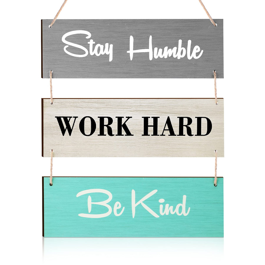 Wood Decorative Sign Rustic Wood Hanging Decor Family Hanging Plank Hanging Sign Motivational Inspirational Quote Wood Wall Sign for Home Office Living Room (Blue Work Style)