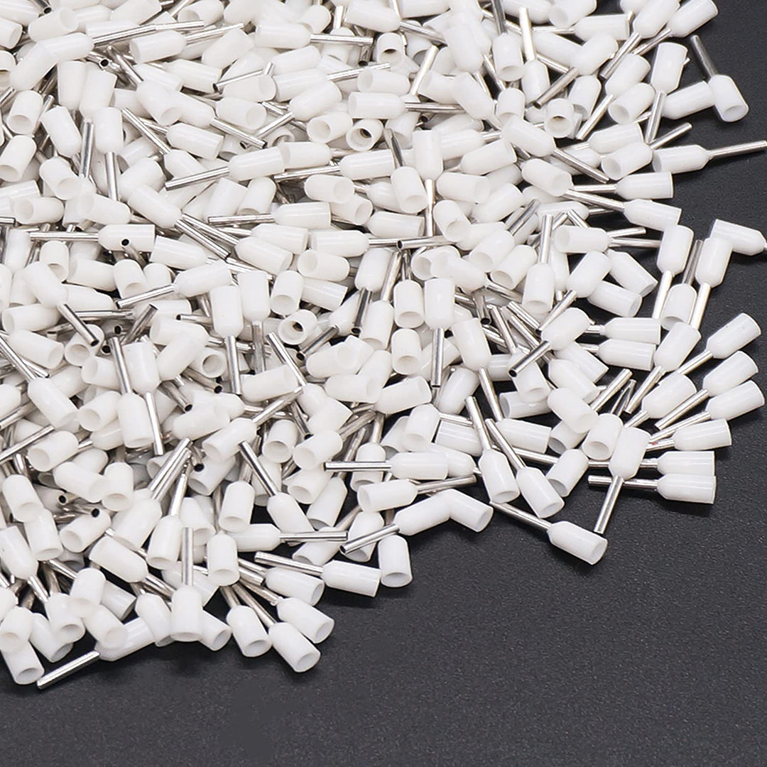 1000PCS Wire Ferrule Connectors AWG20 0.75mm² White Insulated Crimp Pin Terminals Nylon Copper Crimp Ferrules Wire Connector Sleeves for Electrical Projects VE7508-W