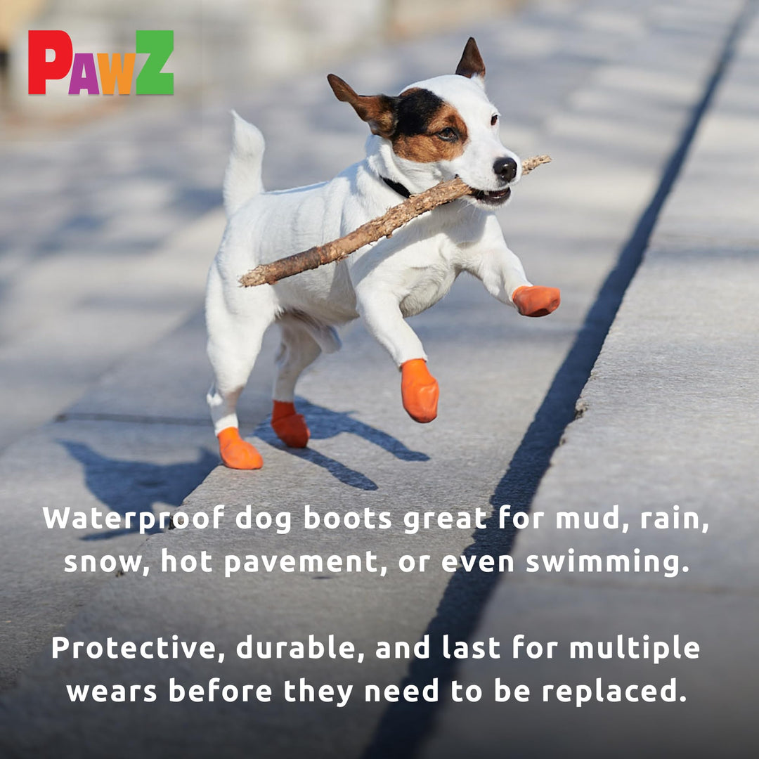 PawZ Rubber Dog Boots for Paws to 2 - All-Weather Dog Booties for Hot Pavement, Sand, Snow, Mud, and Rain - Anti Slip Dog Socks - XS, Orange