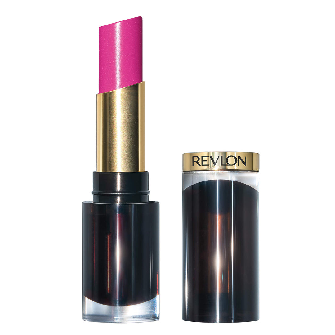 Super Lustrous Glass Shine Lipstick, Flawless Moisturizing Lip Color with Aloe, Hyaluronic Acid and Rose Quartz, Fuchsia Gleam (022), 0.15 oz