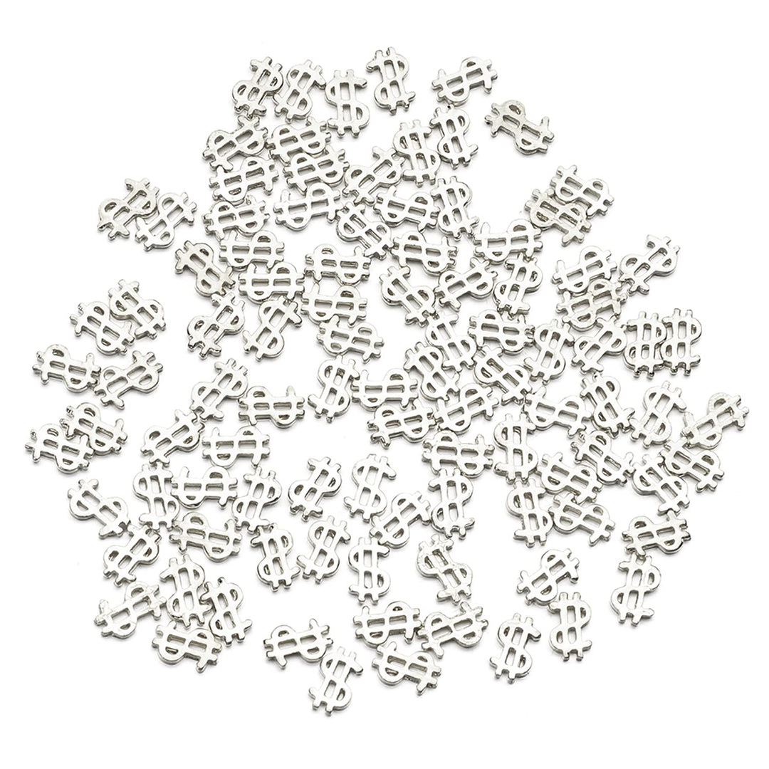 100pieces Luxury 3D Silver Dollar Sign Nail Art Charms Dollar Mark Shape Nail Stickers Jewels Bill Money Design Nail Art Studs Accessories for Women Girls Ladies (0.24inchx0.37inch)