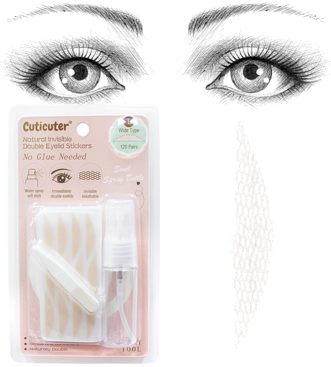 120Pieces Double Eyelid Tape, Invisible Lace Eyelid Lifter Strips, Natural Fiber Waterproof Eye Lid Contour Stickers for Droopy Lids, Hooded Eyes