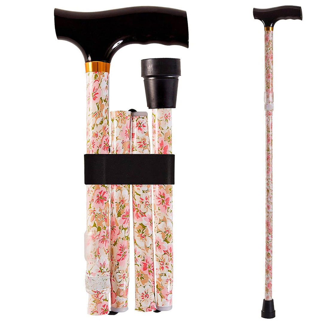 Duro-Med Designer Folding Cane, Adjustable With Wood Handle